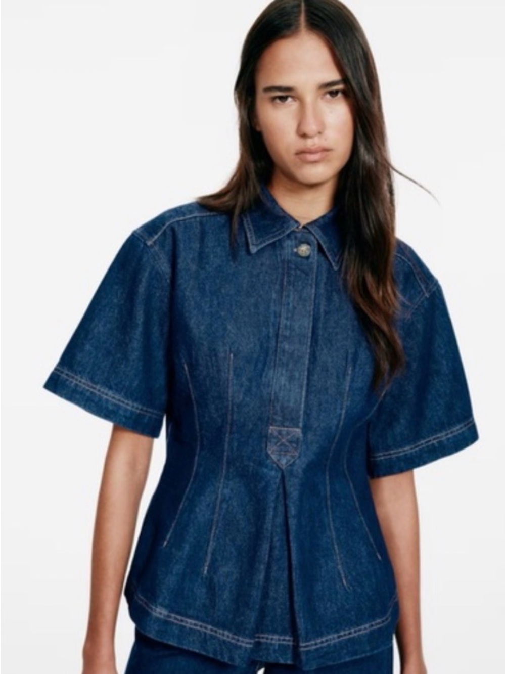 Dark Blue Denim Short-Sleeve Top - Women
